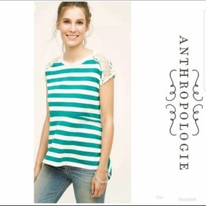 Anthro Little Yellow Button Green Stripe Top XS